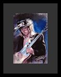 Stevie Ray Vaughan (W/ Guitar) Music Black Wood-Mounted Poster Print - 11 X 17