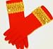 One Size Red Wool Jersey Gloves Reinforced By Nylon Fibers Trimmed with Gold Ribbon