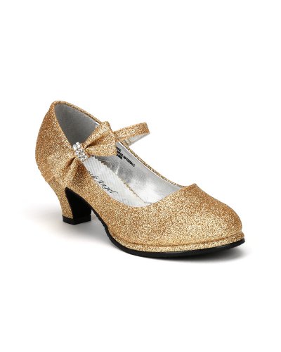 Little Angel Tasha-685E Glitter Bow Mary Jane Pump - Gold