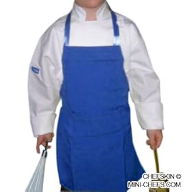  CHEFSKIN KIDS CHILDREN SET BLUE APRON + WHITE HAT, EXCELLENT FOR SCHOOL, PLAYS, PARTY FAVOR, FUNDRAISERS, HELP MOM, ETC. FITS KIDS 2-8