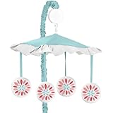 Musical Baby Crib Mobile for Modern Turquoise and Coral Emma Collection