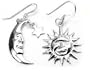 Sun with Moon and Star Sterling Silver Hook Earrings