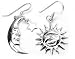 Sun with Moon and Star Sterling Silver Hook Earrings