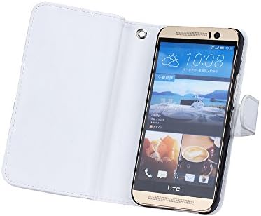 HTC M9 Phone Cases Cover, Luxury Fashion PU Leather 2 in 1 Magnetic Wallet Credit Card Holder Flip Case Cover with Built-in 9 Card Slots for HTC M9 (White)