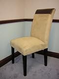 2 NEW khaki microfiber w/ brown PVC Vinyl parson dining side chairs W/ black legs