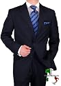 Gino Valentino Made in Italy Mens Suit 3 Button 2pc Canvas Front Jacket Italian Suit Australian Merino Wool / Silk 150s Navy Stripe