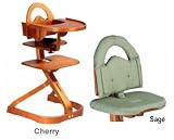 Svan High Chairs from Scandinavian Child with Infant Kit and Cushion, Sage Cushion with Cherry Wood