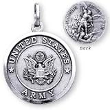 Sterling Silver St Michael United States Army Medal and 20-inch Chain