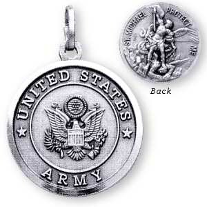 Sterling Silver St Michael United States Army Medal and 24-inch Chain