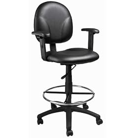 Black Caressoft Boss Office Products Drafting Stool with Adjustable Arms 