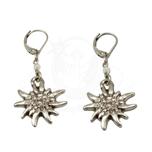 Alpenflustern Earrings Rhinestone Edelweiss (clear) - Traditional Bavarian Oktoberfest Earrings for Dirndl