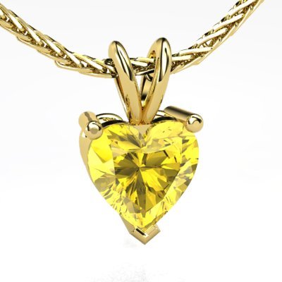 Brilliant Heart Pendant, Heart Yellow Sapphire 14K Yellow Gold Necklace