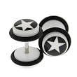 Fake Acrylic Plugs - Black/White Star 16g Wire; 8mm - Sold as a Pair