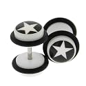 Fake Acrylic Plugs - Black/White Star 16g Wire; 8mm - Sold as a Pair