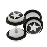 Fake Acrylic Plugs - Black/White Star 16g Wire; 8mm - Sold as a Pair