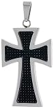 1 3/8 in. (35 mm) Surgical Steel elongated Maltese Cross Pendant w/ Carbon Fiber