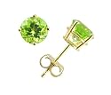 14k Yellow Gold Four Prong 6mm Round Peridot Stud Earrings