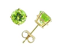 14k Yellow Gold Four Prong 6mm Round Peridot Stud Earrings