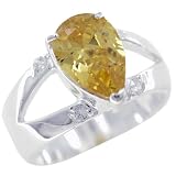 Sterling Silver Pear Cut Yellow Cz Solitaire Ring