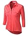 J.TOMSON Womens 3/4 Sleeve High Low Button Down Slub Shirt