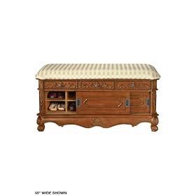 Heirloom Winslow 60w Shoe Storage Bench With Beige Stripe Seat, 60W IV STN STR, ANTIQUE... by Home Decorators Collection