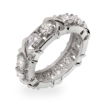 Eve's Addiction Sterling Silver Twelve Stone Ring with Silver X's