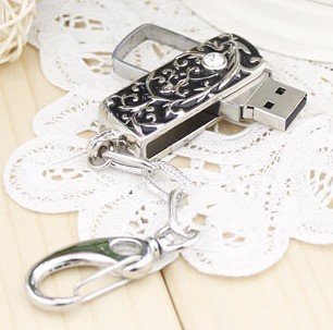 8GB Black and Silver Thorn Design with Crystal USB flash drive(with keychain)