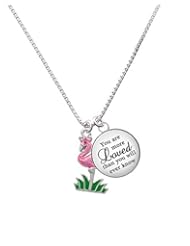 Jewelry: Hot Pink Enamel Flamingo with Grass - You are more Loved than you Know Necklace - Delight & Co.
