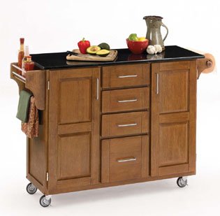 Kitchen Cart With Black Granite Top-Natural Cabinet