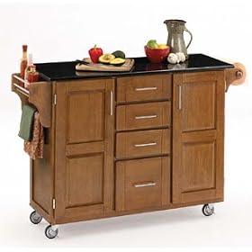 Kitchen Cart With Black Granite Top-Black Cabinet by Home Styles