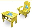 13762 Lohasrus Kids Patio Chair CC15003 + Kids End Table CC15031, Non-toxic yellow painted with a silk screen image of an elephant, indoor or outdoor use for ages 2 to 5, Free Drawing Book