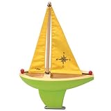 Wooden Sail Boat Green , large with Yellow Sail
