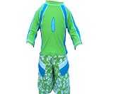 MaxOut UPF 50+, UV Protective Boy's 2 pc Set: Short Sleeved Rashguard (Swim Shirt) and Board Shorts (Sizes 6mos-7)