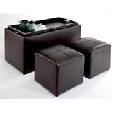 Leather Storage Bench with 2 Ottomans