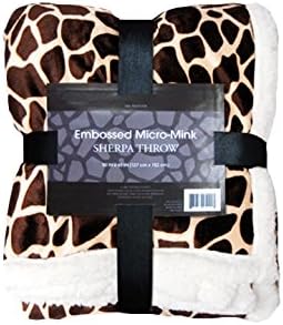 Sherpa Micro-Mink Plush Fleece Throw Blanket: Reversible, Embossed Animal Print, 50" x 60" (Chocolate Brown and Sand Yellow - Giraffe)