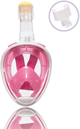 Snorkel Mask With GoPro Mount By Azorro - Full Face Snorkeling Mask With Anti-Fog/Anti-Leak Technology With Ventilation Tube- Award Winning 180 Degrees Viewing Area (Pink, S/M)