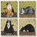 Set of 4 Ceramic Tumbled Stone Country Cats Art Magnets