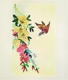 Bird in Flight to Flower Blooms - Chinese Woven Wheat Stalk Picture, Hand Crafted