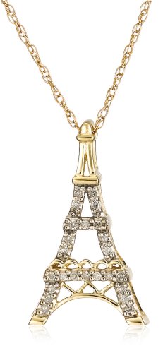 10k White, Yellow, or Rose Gold Diamond Eiffel Tower Pendant (1/10 cttw, I-J Color, I3 Clarity), 18