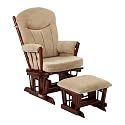 Regency Premium Multi-Position Locking Glider Rocker and Ottoman Set- Cherry Finish with Beige Micro Fiber
