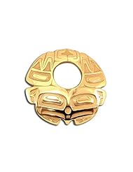14K Yellow Gold Northwest Coast Native American Eagle Round Lg Pendant. Made in USA.