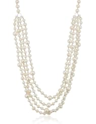 White Potato Freshwater Cultured Pearl Fancy Bib with Clasp Knotted Necklace, 22"+2" Extender