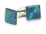 Artsy Turquoise Blue Enamel Swirl in Silver Finish with Presentation Box