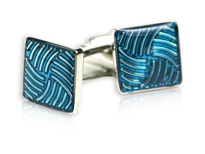 Artsy Turquoise Blue Enamel Swirl in Silver Finish with Presentation Box
