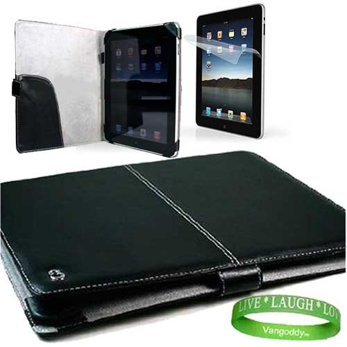 Melrose Apple Ipad Leather Case Black Cover Accessories Kit Includes Black Melrose iPad Leather Cover + Custom Cut iPad Screen Protector + Live * Laugh * Love Silicone Wrist Band!!!