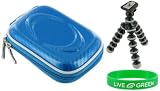2n1 Hard Shell (Candy Blue) Carrying Case and Premium Tripod for Olympus Stylus Tough-6020 Digital Camera Black