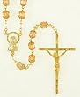 23" Gold Plated Rosary with 7mm Pink Beads, Mary Centerpiece and Crucifix - MADE IN ITALY