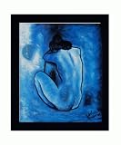 Art Reproduction Oil Painting - Picasso Paintings: Blue Nude with New Age Wood Frame - Black Finish - 24.75 X 28.75 - Hand Painted Framed Canvas Art