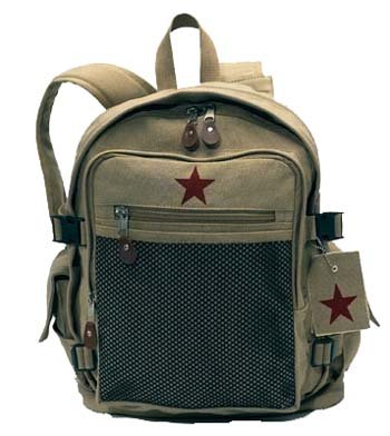 Khaki Vintage Stonewashed Canvas Military Red Star Backpack
