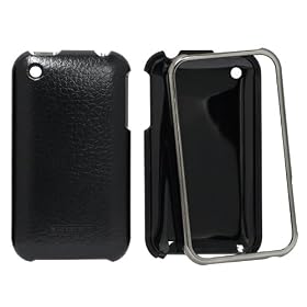 CaseCrown Apple iPhone 3G 3GS Executive Leather Textured Slim Case w/Screen Transparent Film - Gunmetal Frame